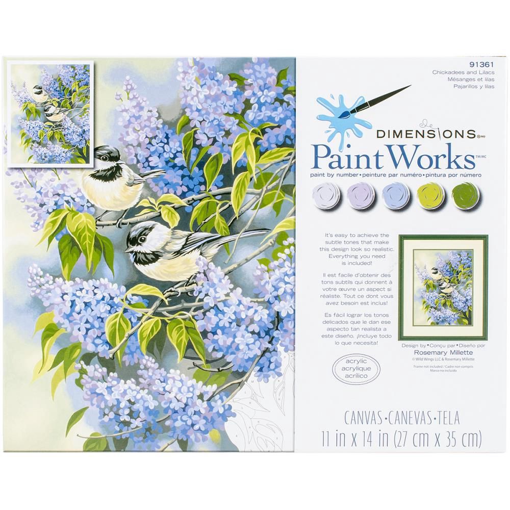 DMNSN PBN 11x14 Chickadees And Lilacs