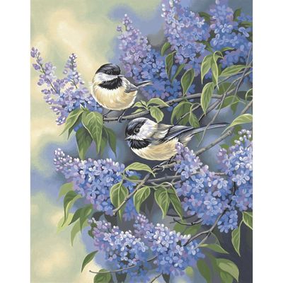 DMNSN PBN 11x14 Chickadees And Lilacs
