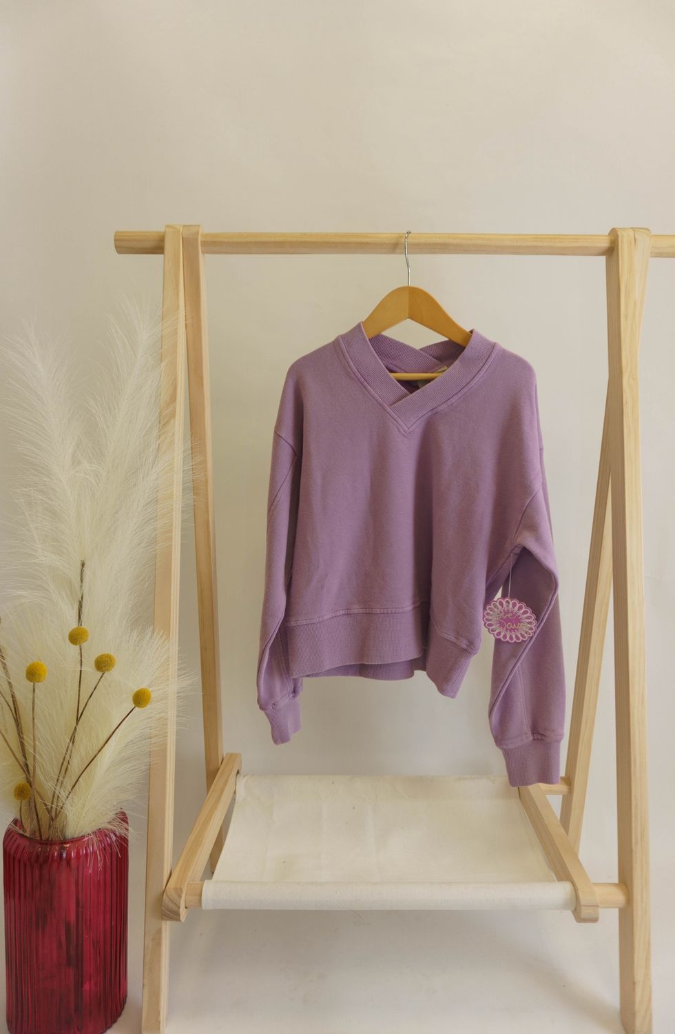 Purple V-Neck Pullover Sweatshirt