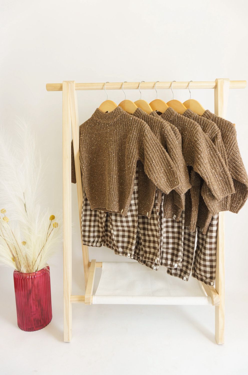 Chocolate Checkered Pants Sweater Set