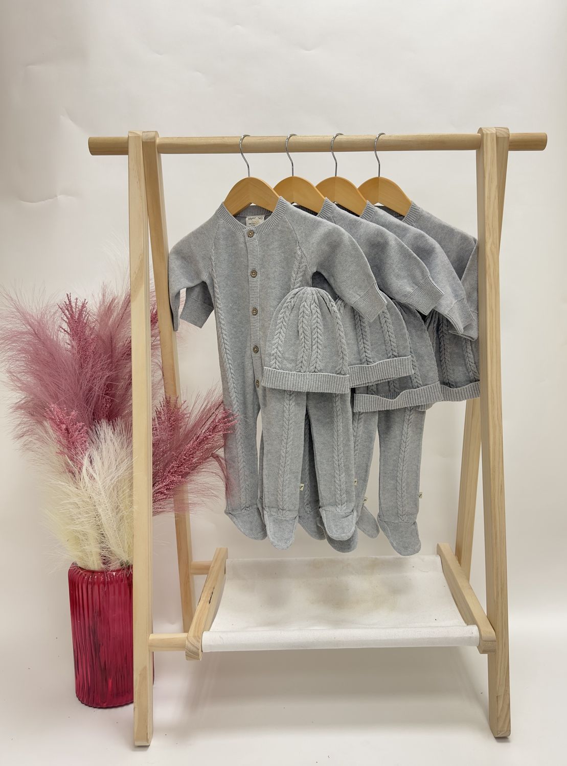 Milan Gray Knitted Sleeper + Hat