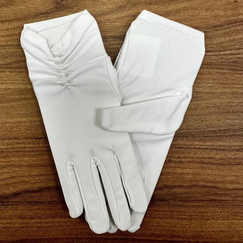 Ruched Pearl White Gloves