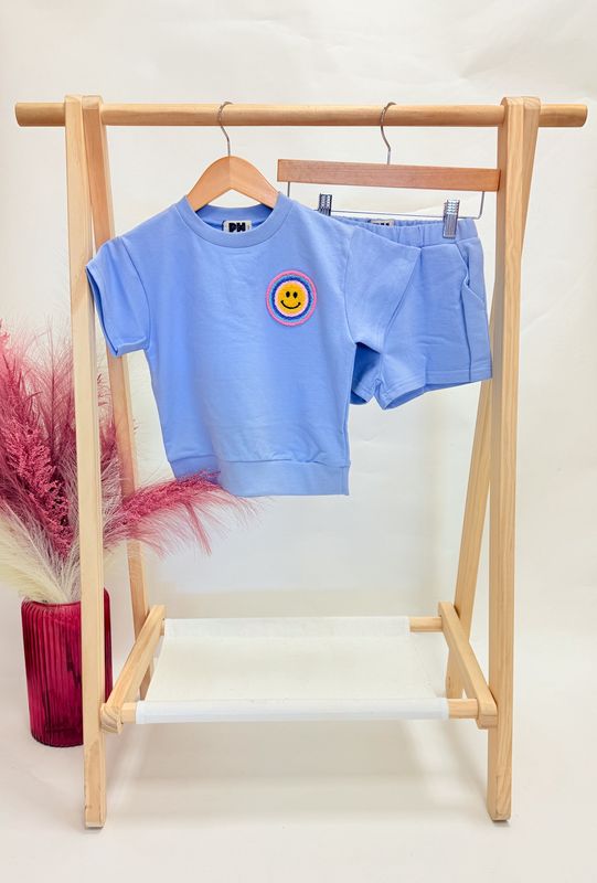 Sky Blue Smiley Short Set
