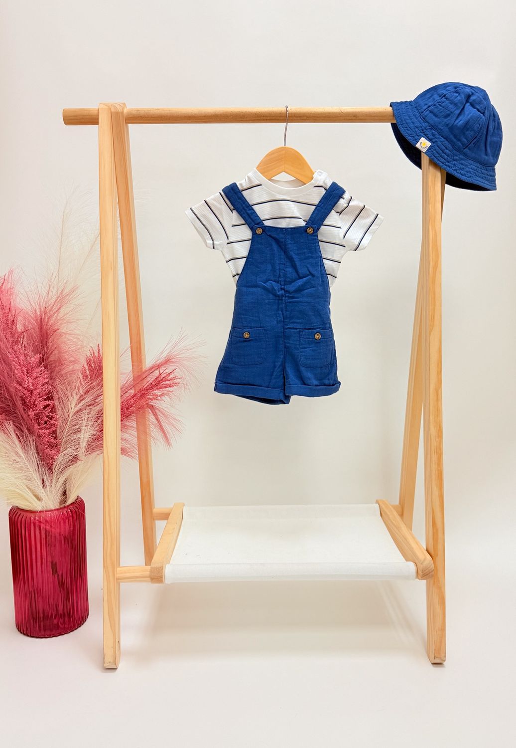 Braden Striped Short Overalls