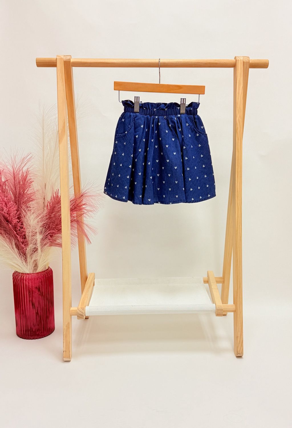 Printed Heart Chambray Skirt