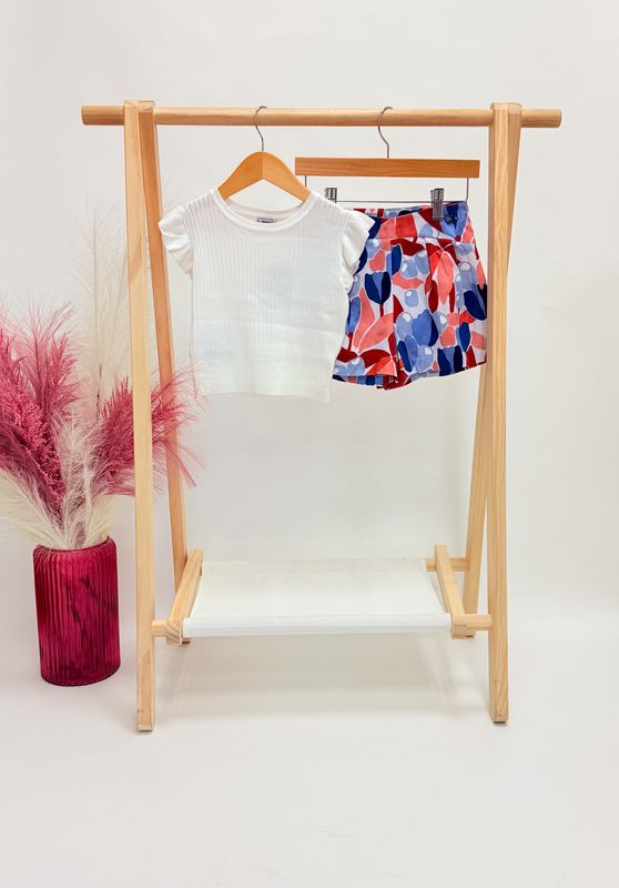 Red White &amp; Floral Short Set