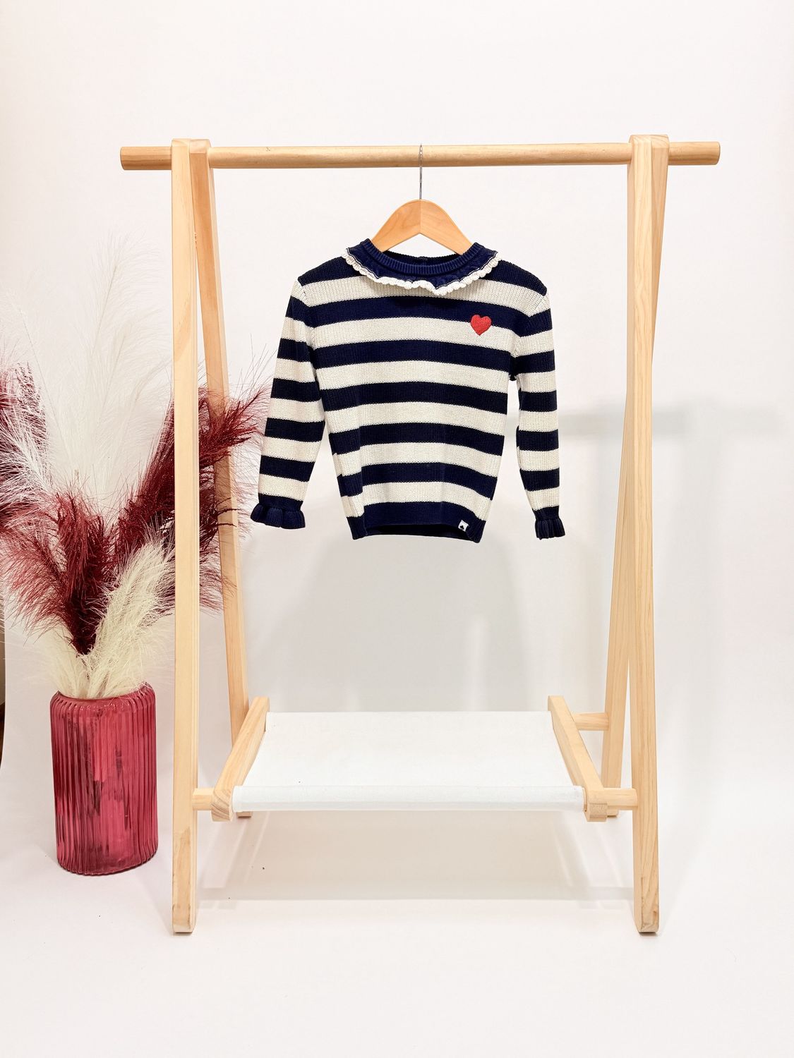 Indigo Striped Ruffle Sweater