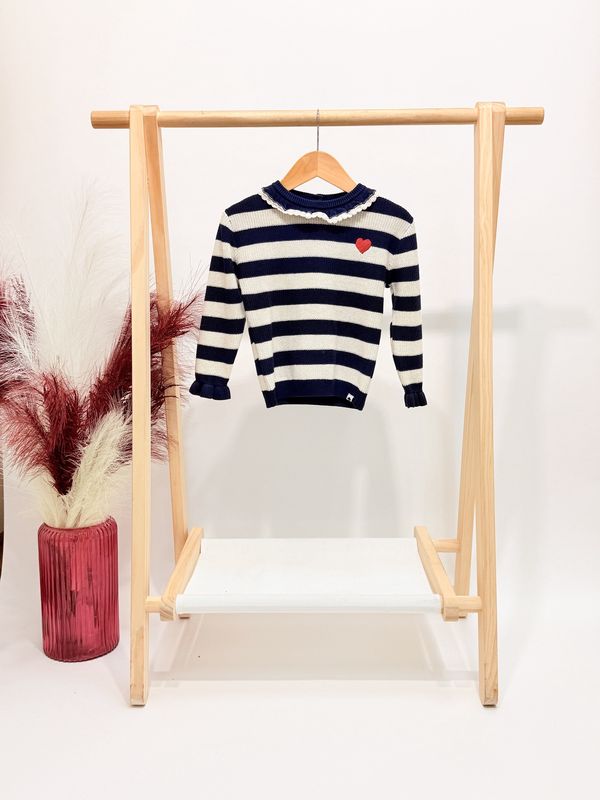 Indigo Striped Ruffle Sweater