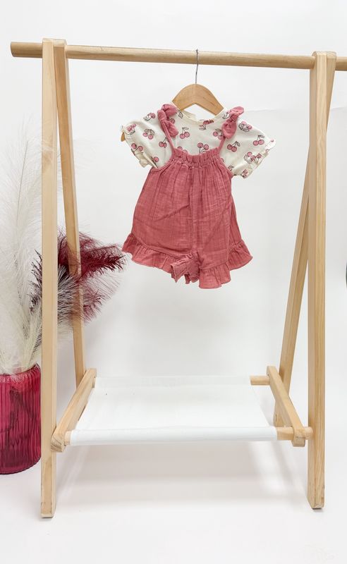 Cherry Ruffle Overalls