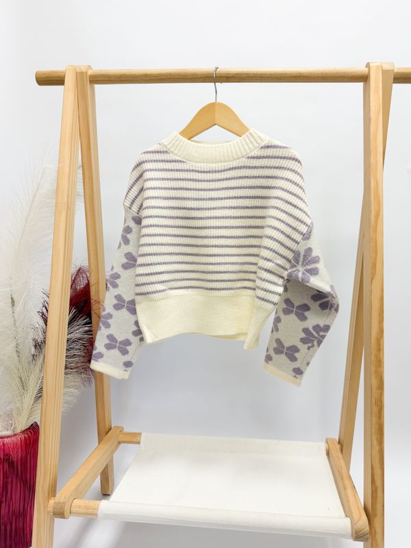 Cassie Striped Flower Sweater