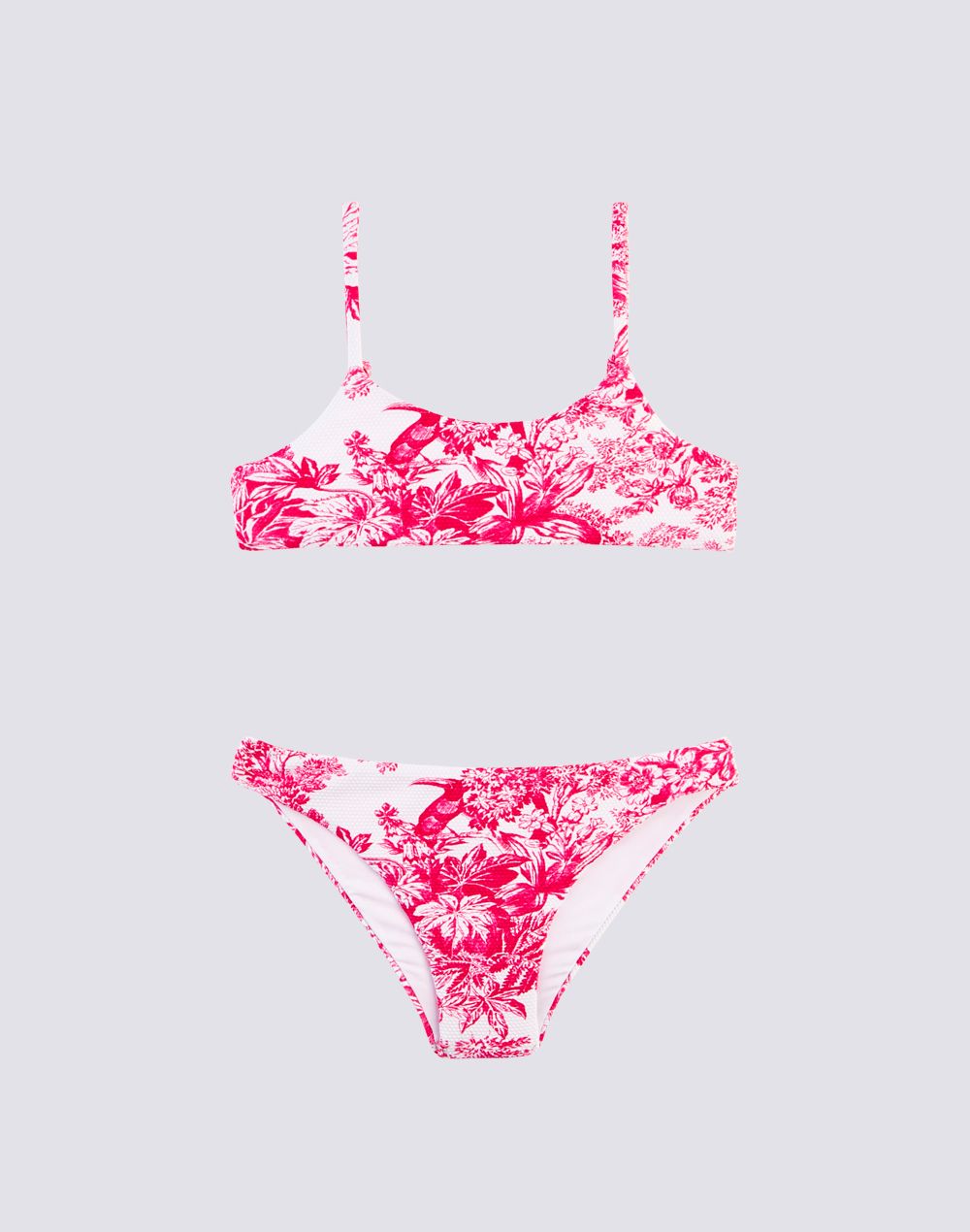 Bikini With Bandeau Top And Fixed Slip Toile De Jouy