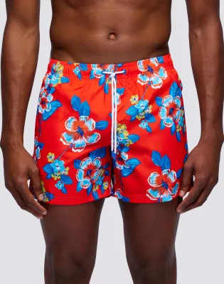 Sundek Repreve® Elasticated Waist Short Swimshorts With Hibi Pansy Print Cheek