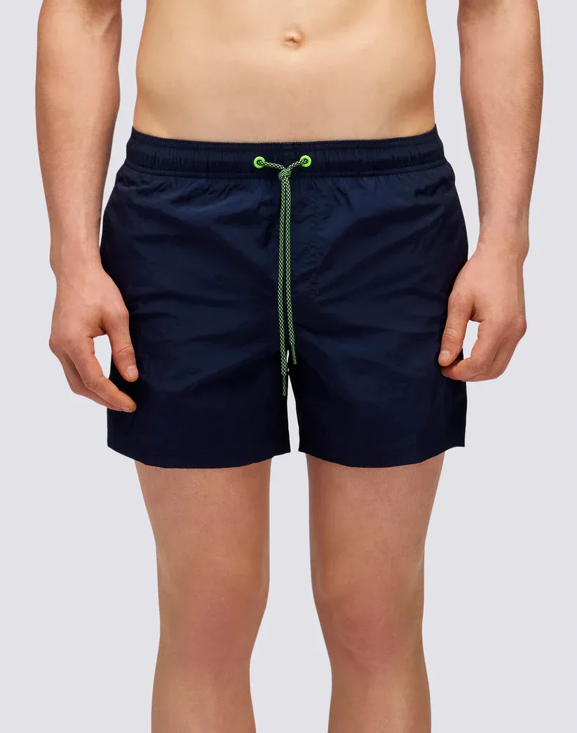 Sundek Men Dark Navy Crinkled Elastic Waist Swimshorts