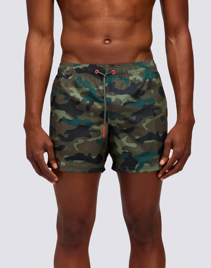 Sundek Men Camou Print Medium Swimming Shorts with Elasticated Waist