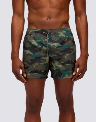 Sundek Men Camou Print Medium Swimming Shorts with Elasticated Waist