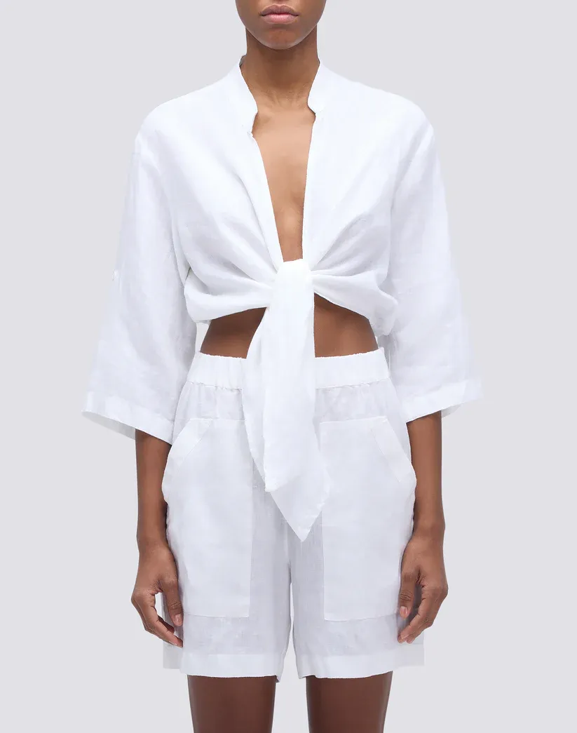 Sundek Women White Cropped Linen Shirt