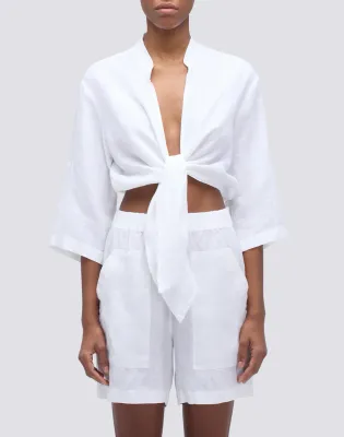 Sundek Women White Cropped Linen Shirt