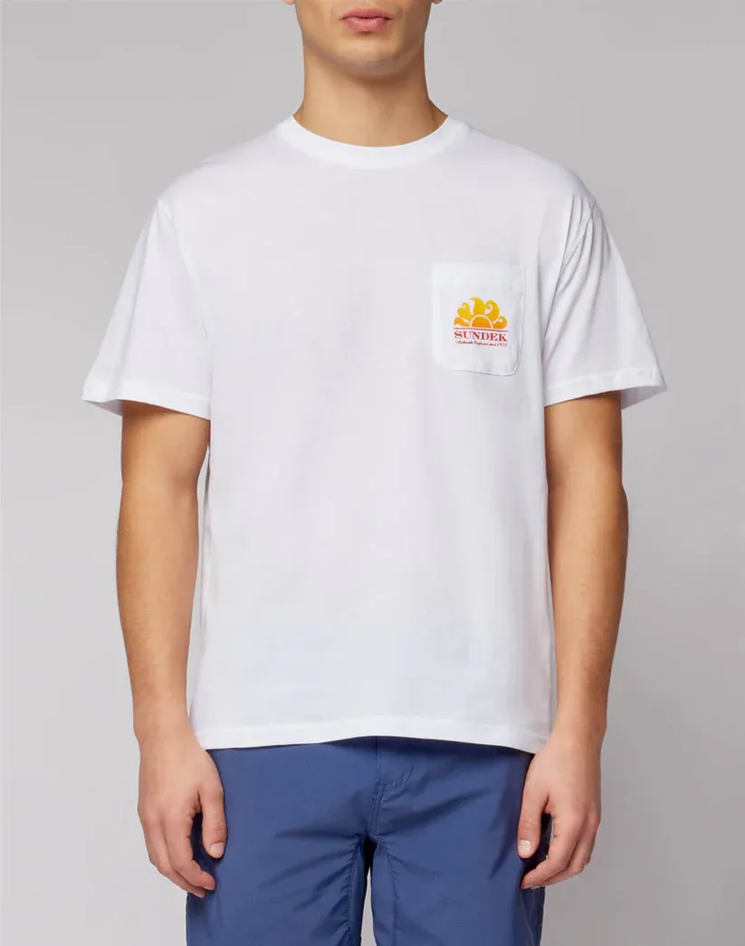 Sundek Men White New Herbert Crew Neck T-Shirt with Maxi-Logo
