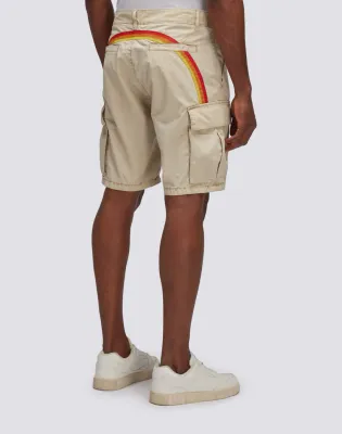 Sundek Men Sand Cargo Shorts in Garment-Dyed Fabric with Rainbow