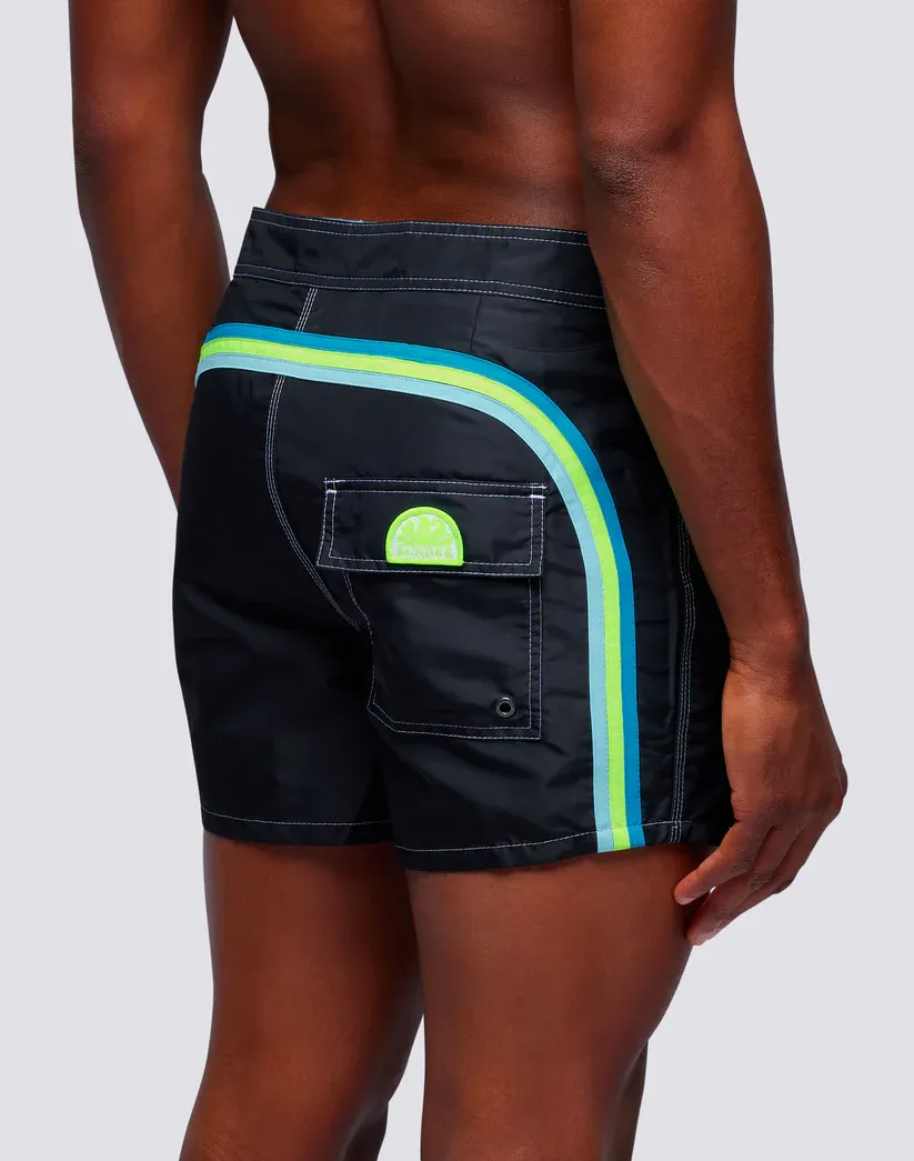 Sundek Men Black Iconic Swimshorts Taffeta Fixed Waist Swimshorts