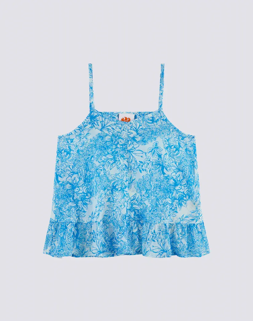 Sundek Girls Bilberry Top with Laces with Fleur de Joie Print
