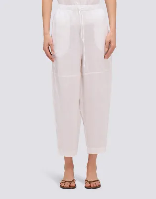 Sundek Women White Linen Long Trousers with Adjustable Elasticated Waistband