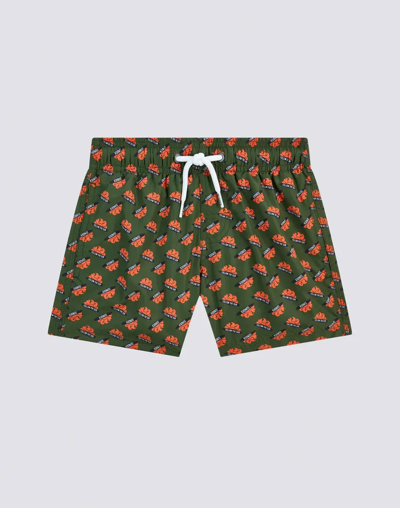 Sundek Boys Dino Short Swimshorts Elasticized Waist Orange Print Recycled Poly Logo