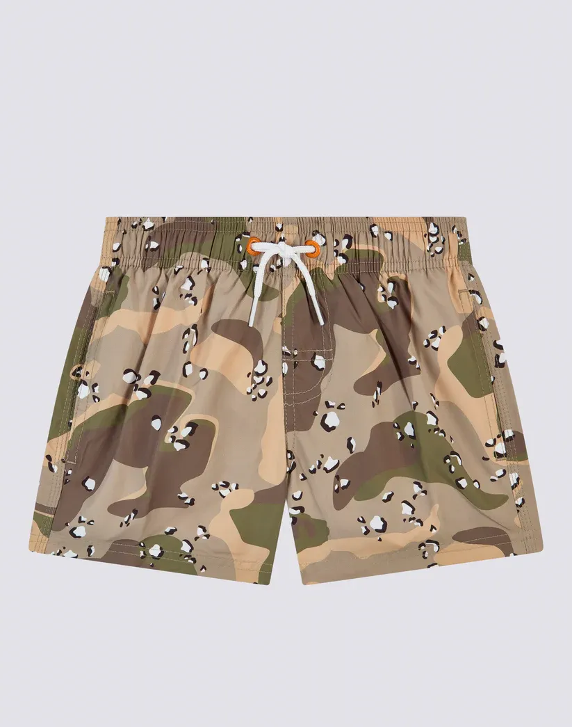 Sundek Boys Mud Repreve® Elasticated Waist Short Swimshorts with Spotted Camo Print