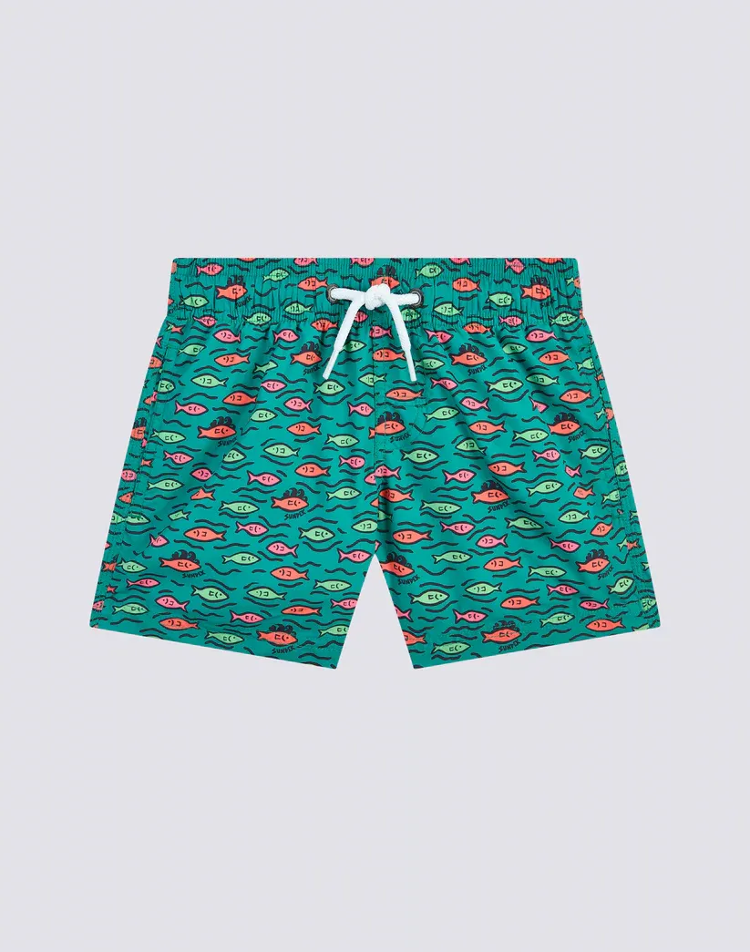 Sundek Boys Crayon Fishball Print Elasticated Waist Short Swimshorts in Recycled Poly