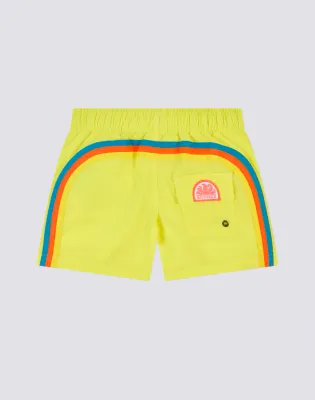 Sundek Boys Acid Yellow Swimshorts Short Elasticated Waist Iconic Taffeta
