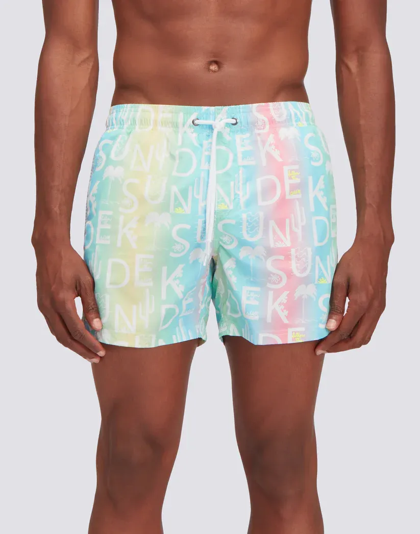 Sundek Men Multicolor Recycled Poly Short Swimshorts with Elastic Waist Summerpay Print