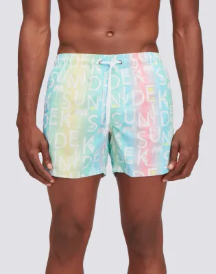 Sundek Men Multicolor Recycled Poly Short Swimshorts with Elastic Waist Summerpay Print