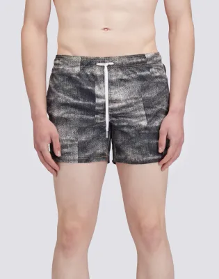 Sundek Men Light Denim Print Short Swimshorts Elastic Waist Iconic Taffeta Goldenwave