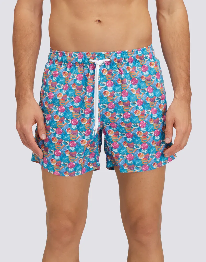 Sundek Men Trade Wind Recycled Poly Short Swimshorts with Elastic Waist Suncap Print
