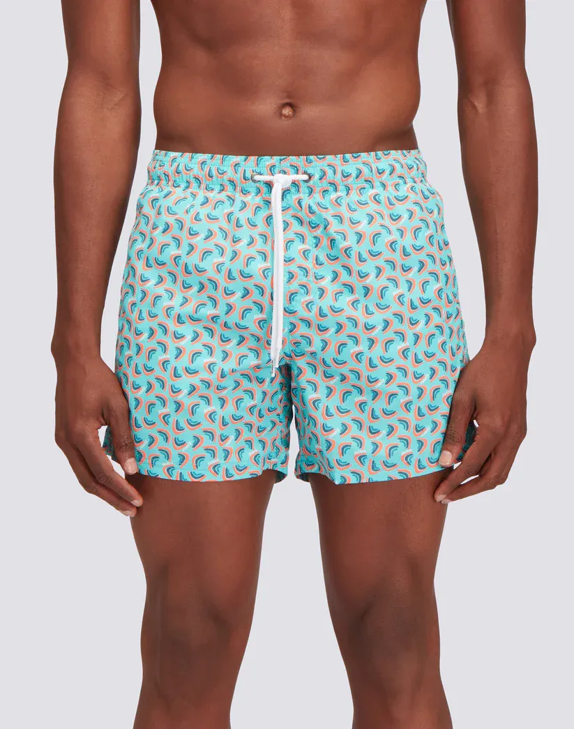Sundek Men Marine Recycled Poly Short Swimshorts with Elastic Waist Rainbows Print