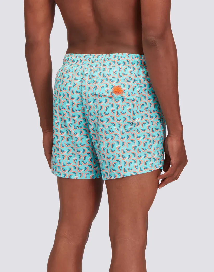 Sundek Men Marine Recycled Poly Short Swimshorts with Elastic Waist Rainbows Print