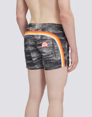 Sundek Men Light Denim Print Short Swimshorts Elastic Waist Iconic Taffeta Goldenwave