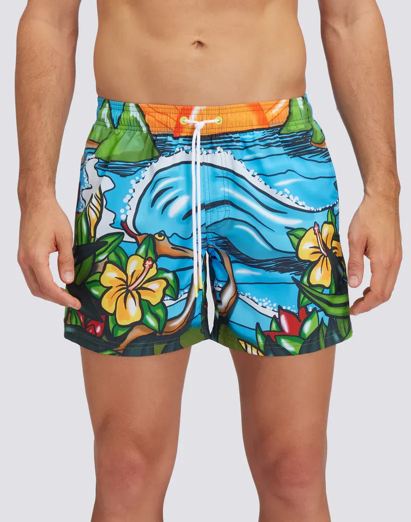 Sundek Men Dino Repreve® Elasticated Waist Short Swimshorts with Pop 2D Print