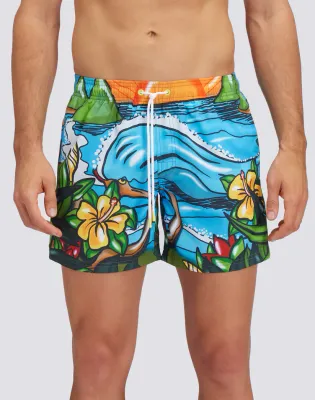 Sundek Men Dino Repreve® Elasticated Waist Short Swimshorts with Pop 2D Print