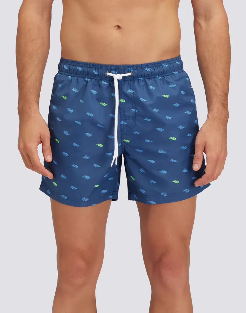 Sundek Men Navy Recycled Poly Short Swimshorts with Elastic Waist Monogram 2 Print