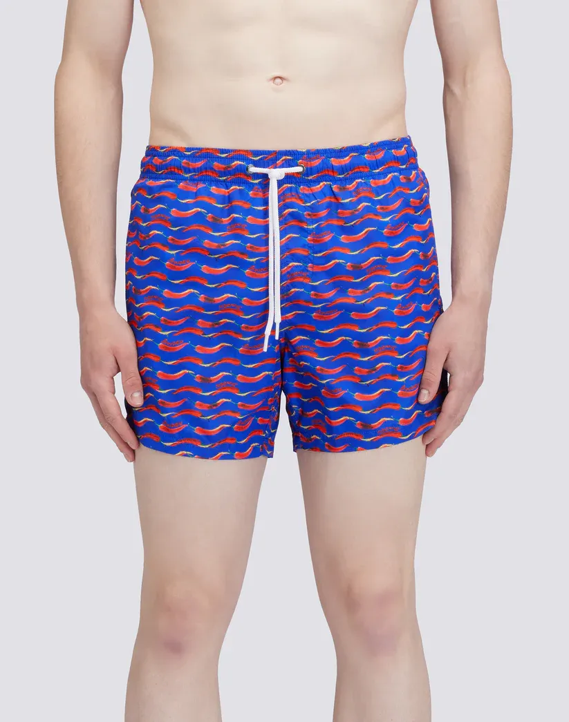Sundek Men Electric Blue Recycled Poly Short Swimshorts with Elastic Waist Chilino Print