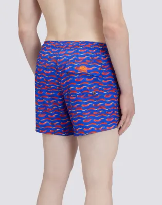 Sundek Men Electric Blue Recycled Poly Short Swimshorts with Elastic Waist Chilino Print