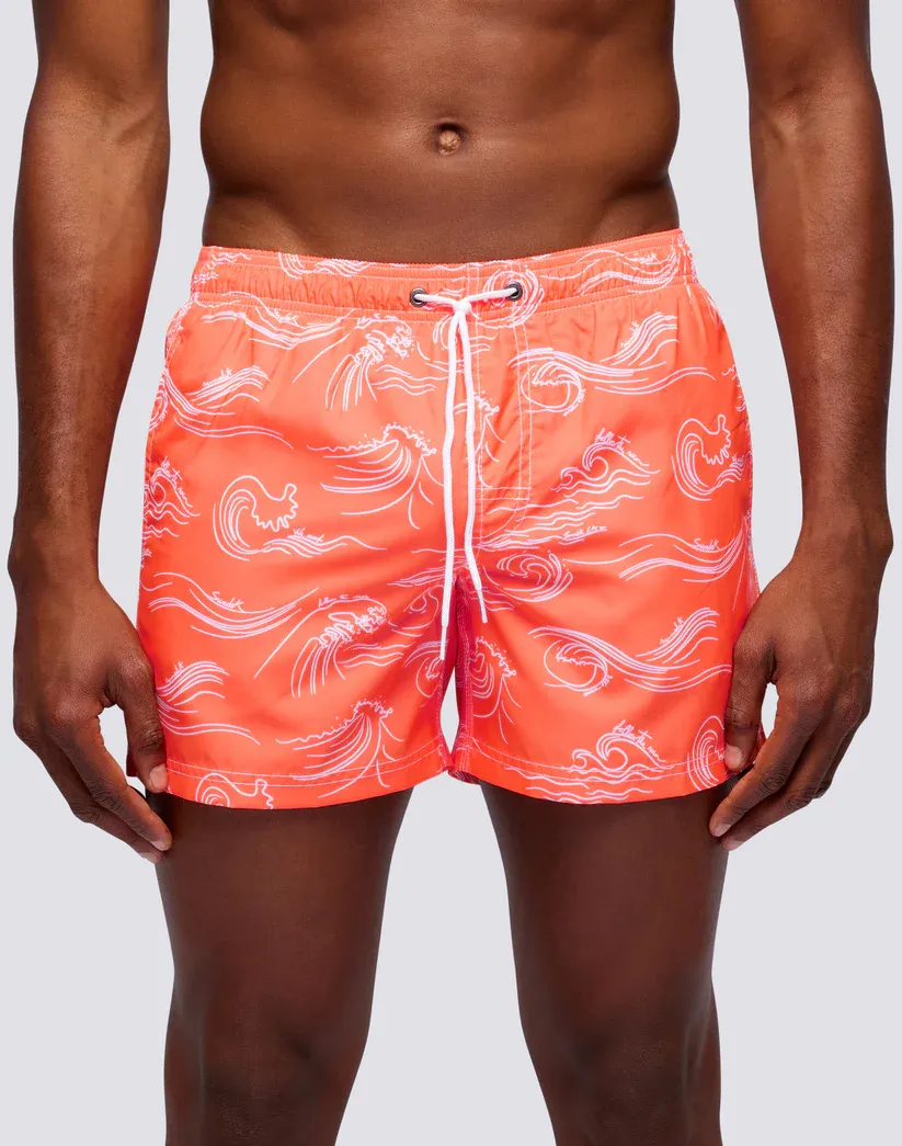 Sundek Men Fluo Orange Swim Shorts Print Japan Reef Repreve®