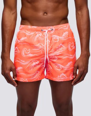 Sundek Men Fluo Orange Swim Shorts Print Japan Reef Repreve®