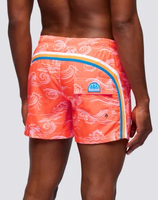 Sundek Men Fluo Orange Swim Shorts Print Japan Reef Repreve®