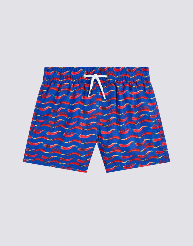 Sundek Boys Electro Blue Recycled Poly Chilino Print Short Elasticated Waist Swimshorts