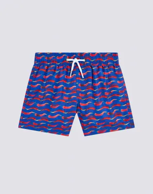 Sundek Boys Electro Blue Recycled Poly Chilino Print Short Elasticated Waist Swimshorts