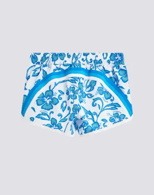 Sundek Girls White Margate Swimshorts with Hibiscus Print