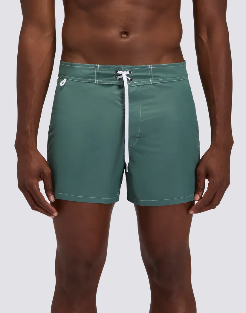 Sundek Men Camo Green Iconic Taffeta Fixed Waist Short Swimsuit