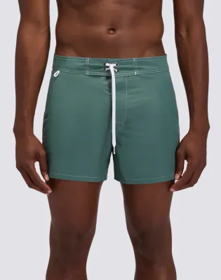 Sundek Men Camo Green Iconic Taffeta Fixed Waist Short Swimsuit